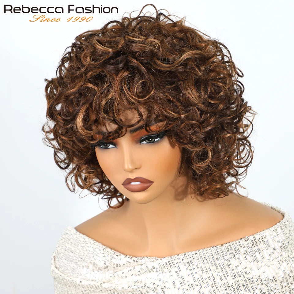 Glueless Curly Brazilian Short Human Hair Wig for Women