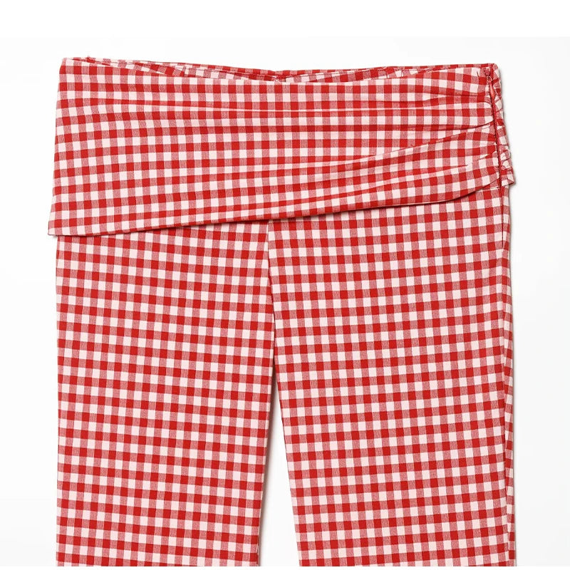 Casual Plaid Vest And Pleated Pants Set Beachwear for Women