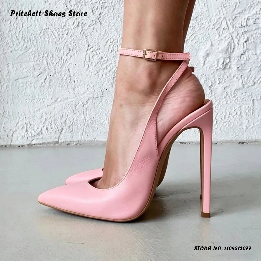 Lavender Buckle Strap Pointed Toe Stiletto Pumps for Women