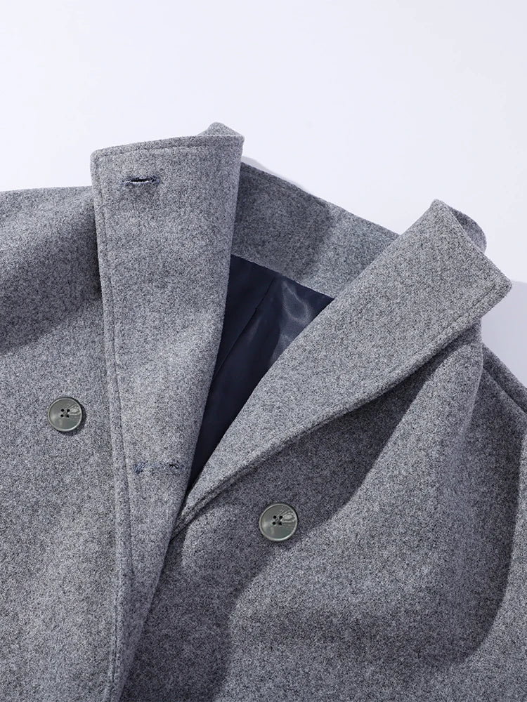 Solid Double Breasted Stand Collar Long Sleeve Overcoat for Women