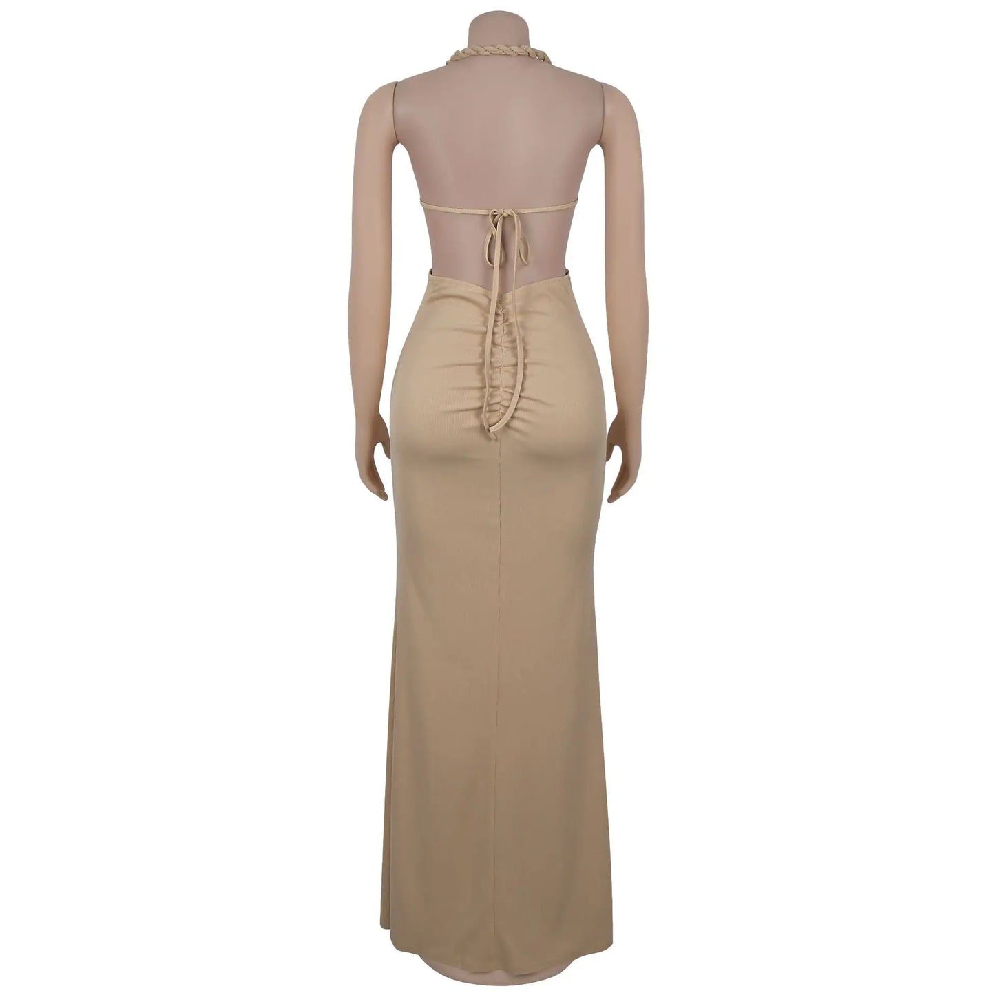 Joskaa Women's 2025 Summer Knit Halter Dress Sexy Hollow Backless Slit Bodycon Maxi Dresses Holiday Party Club Beachwear S-XXL