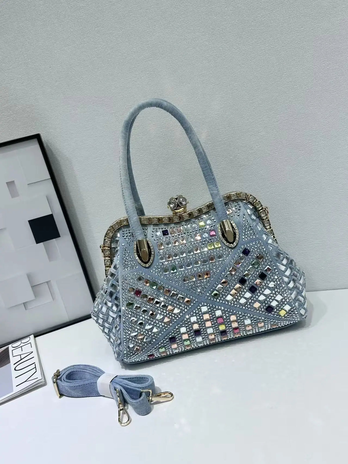 New Women's Diamond Handbag Luxury Brand Diamond Sparkling Dinner Party Women's Handbag Diamond Retro Shoulder Crossbody Bag