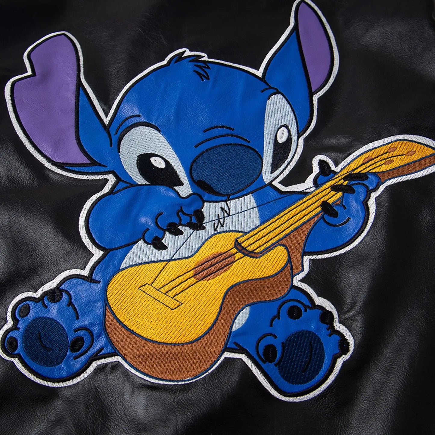 Trendy Cartoon Embroidery Color-Block Stand Collar Jacket Coat for Men and Women Autumn Winter Loose Casual Leather Jacket Coat