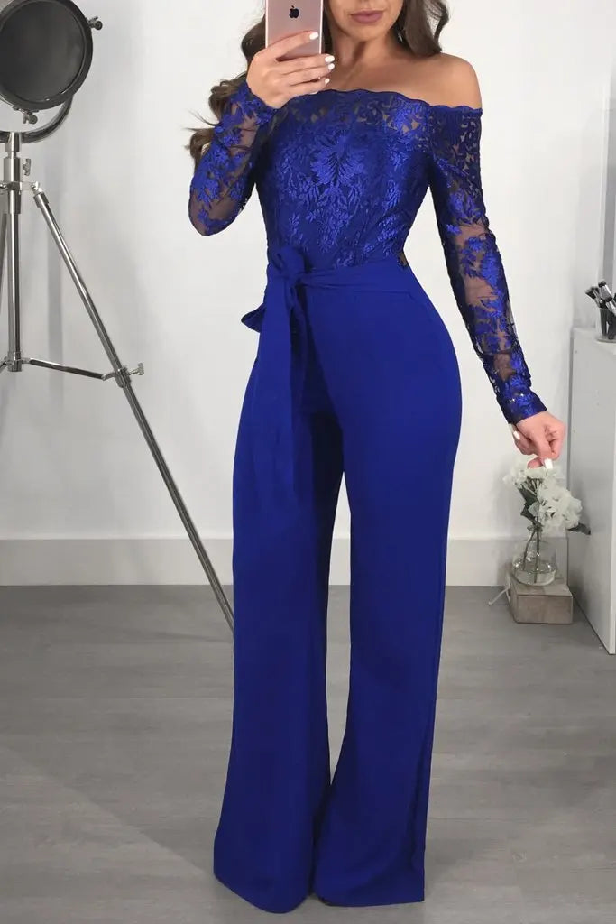 Elegant Lace Stitching Wide Leg Jumpsuit for Women