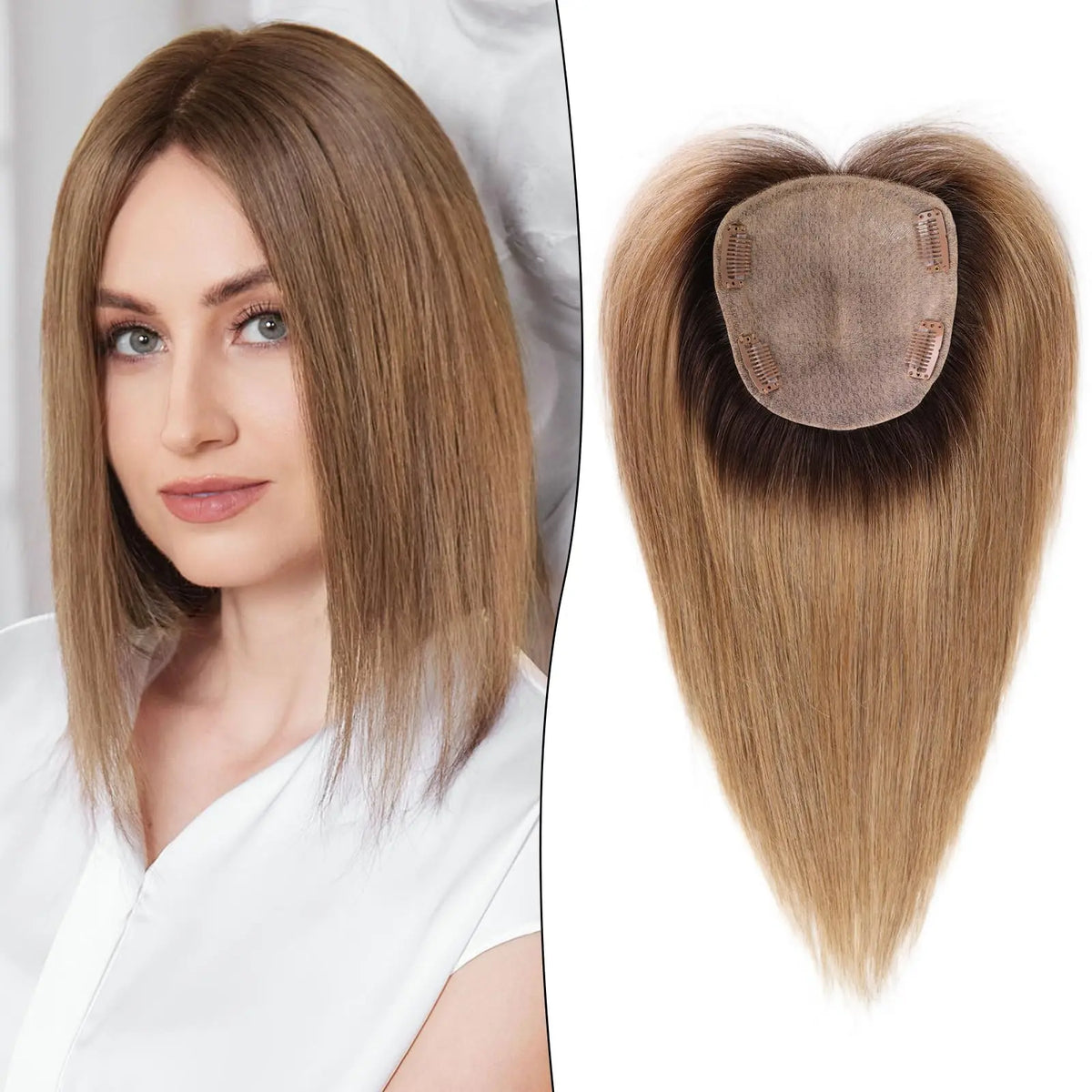 Golden Brown Blonde Mixed Remy Human Hair Topper for Women