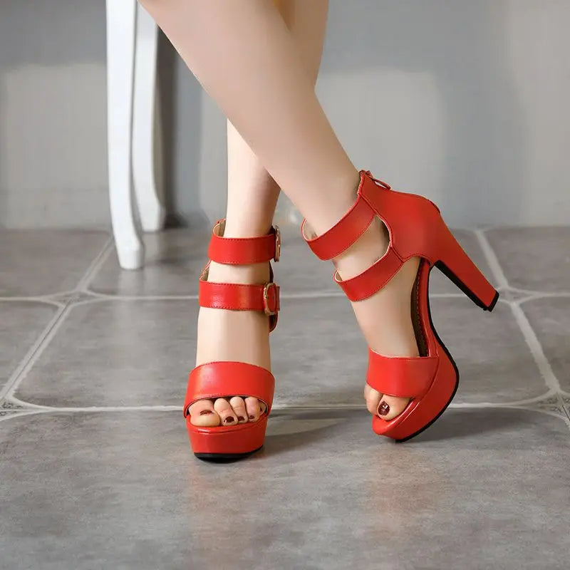 Chunky Platform Sandals with Zipper Buckles for Women