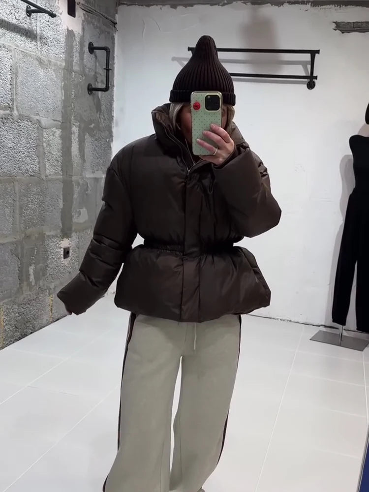 Warm Loose Fit Zipper Jacket With Stand Collar for Women