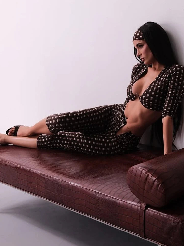Polka Dot Three Piece Streetwear Outfit Set for Women
