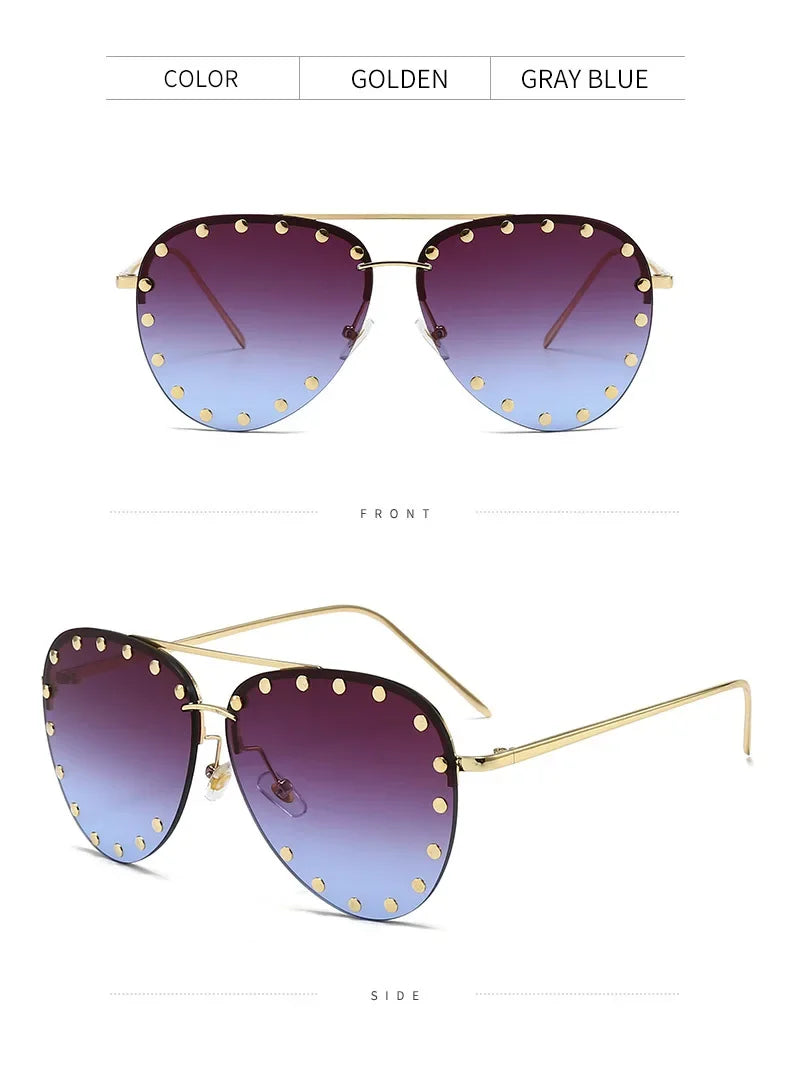 Oversized Rimless Gradient Pilot Sunglasses for Women