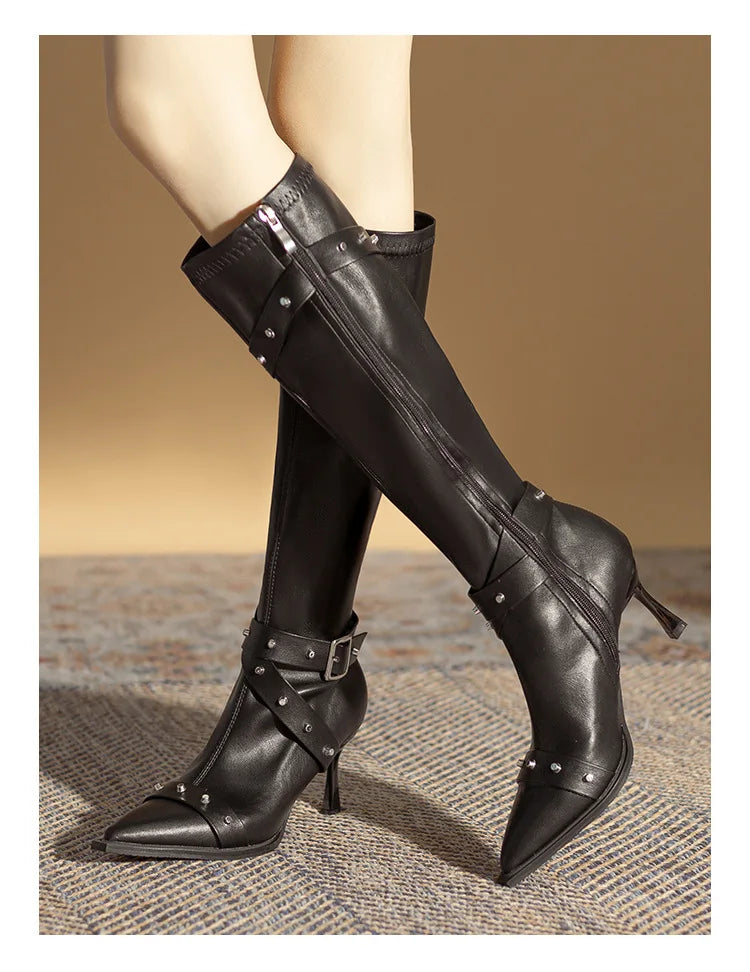Black Mid Calf Stiletto Boots