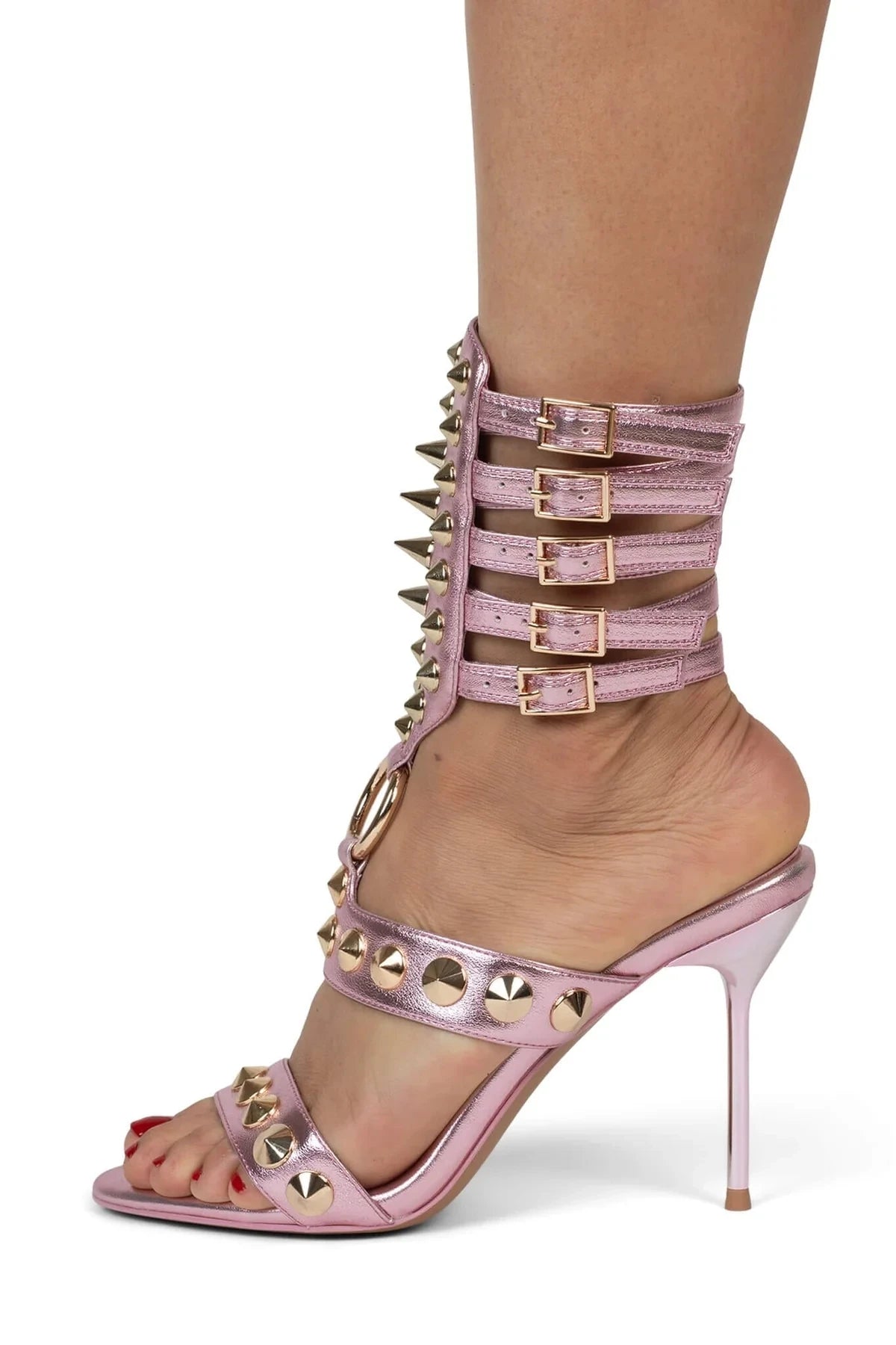 Black Leather Pointy Toe Buckle Pumps