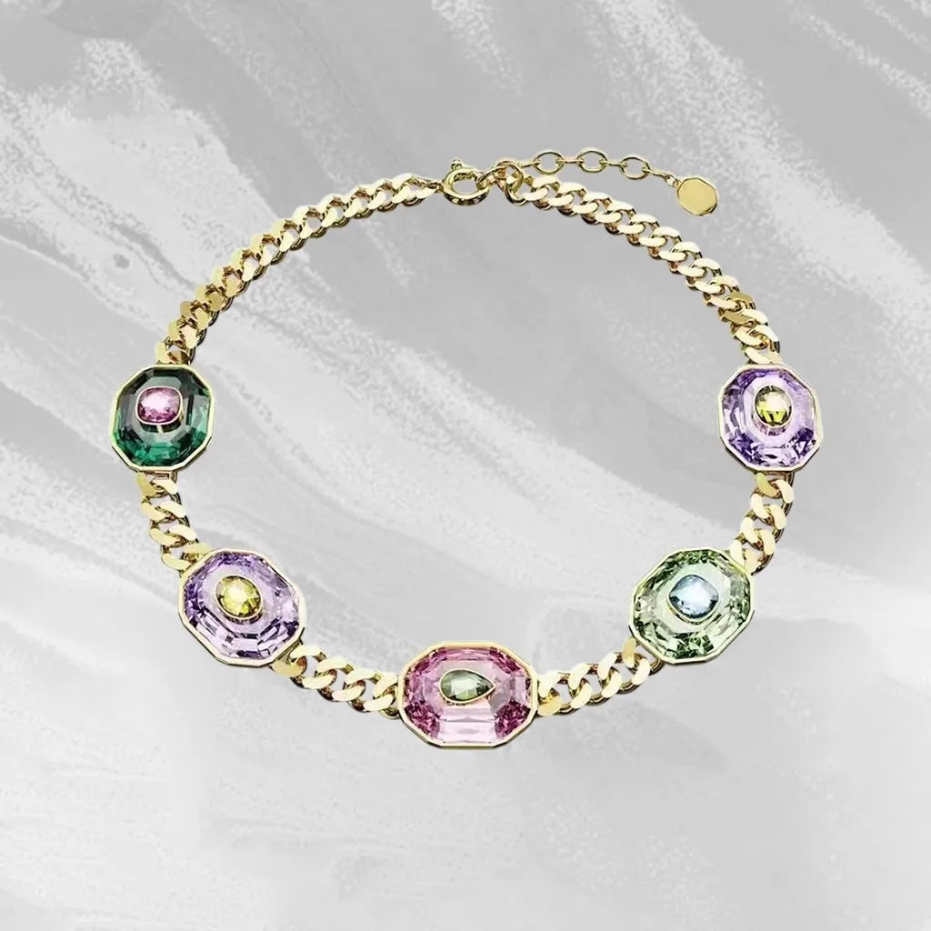 Elegant Mixed-Cut Crystal Necklace Set with Earrings for Women