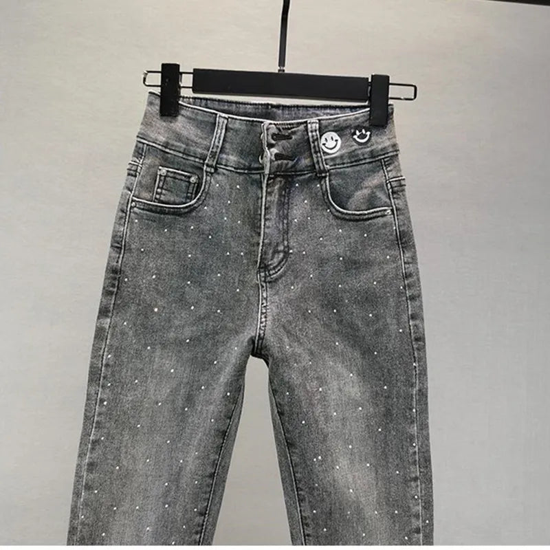 Elastic Slim Cotton Denim Jeans With Five Pockets for Women
