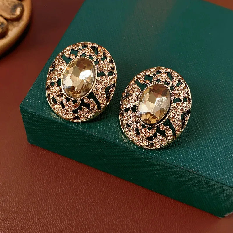 Retro Oval Rhinestone Stud Earrings