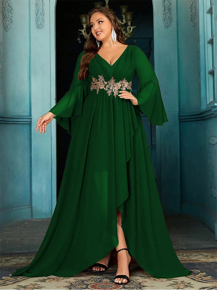 Plus Size V-Neck Chiffon Evening Dress