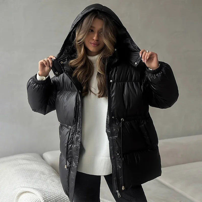 Detachable Hood Cropped Padded Winter Jacket for Women