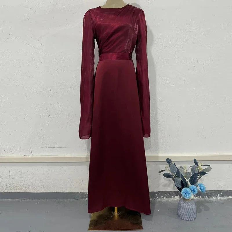 Women's Spring Solid Spliced Satin Maxi Dress Sexy O Neck Slim Bodycon Hip Long Dress Summer Batwing Sleeve Hollow Evening Dress