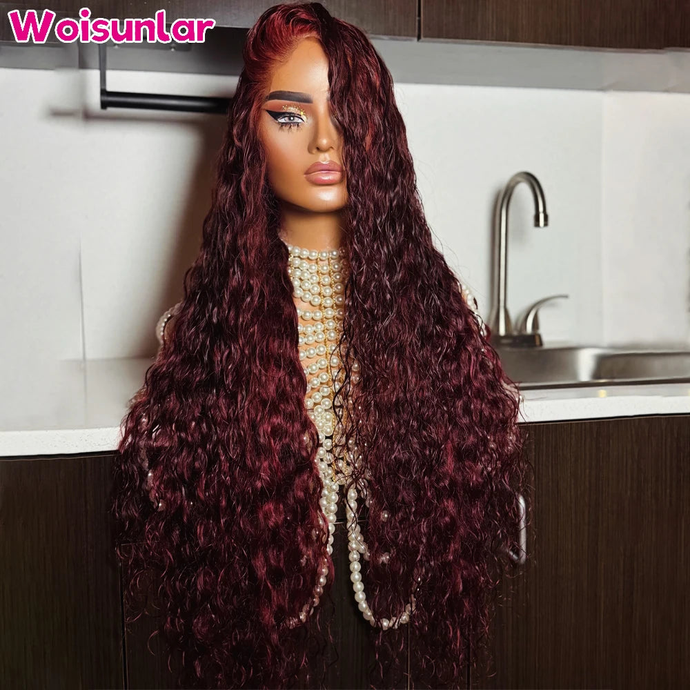 36 Inches dark 99j Lace Front Human Hair Wigs Jerry Curly Black Women13x4 Transparent Lace Natural colored human hair on sale