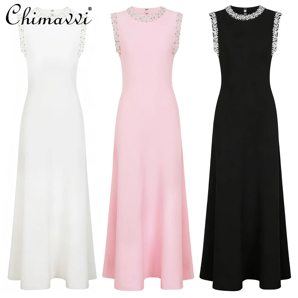 2026 Spring and Summer New High-end Heavily Rhinestone Sleeveless Maxi Dress Women's Fashion Slim-fit Elegant Party Gown Dresses