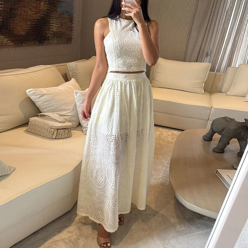 Premium Elegant Lace Hollow Out Two Piece Set for Women
