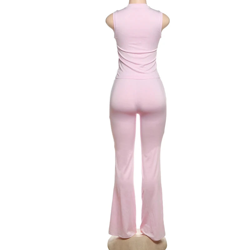 Heart Cutout Sleeveless Two Piece Set With High Waist Pants for Women