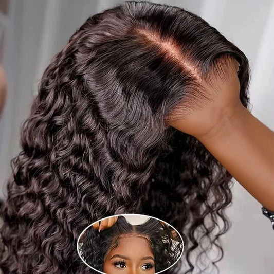 100% Human Hair wigs Glueless Deep Wave Bob Wigs 13x6 Transparent Lace Frontal Wig 16 inch Kinky Curly Short bob Wig of Women