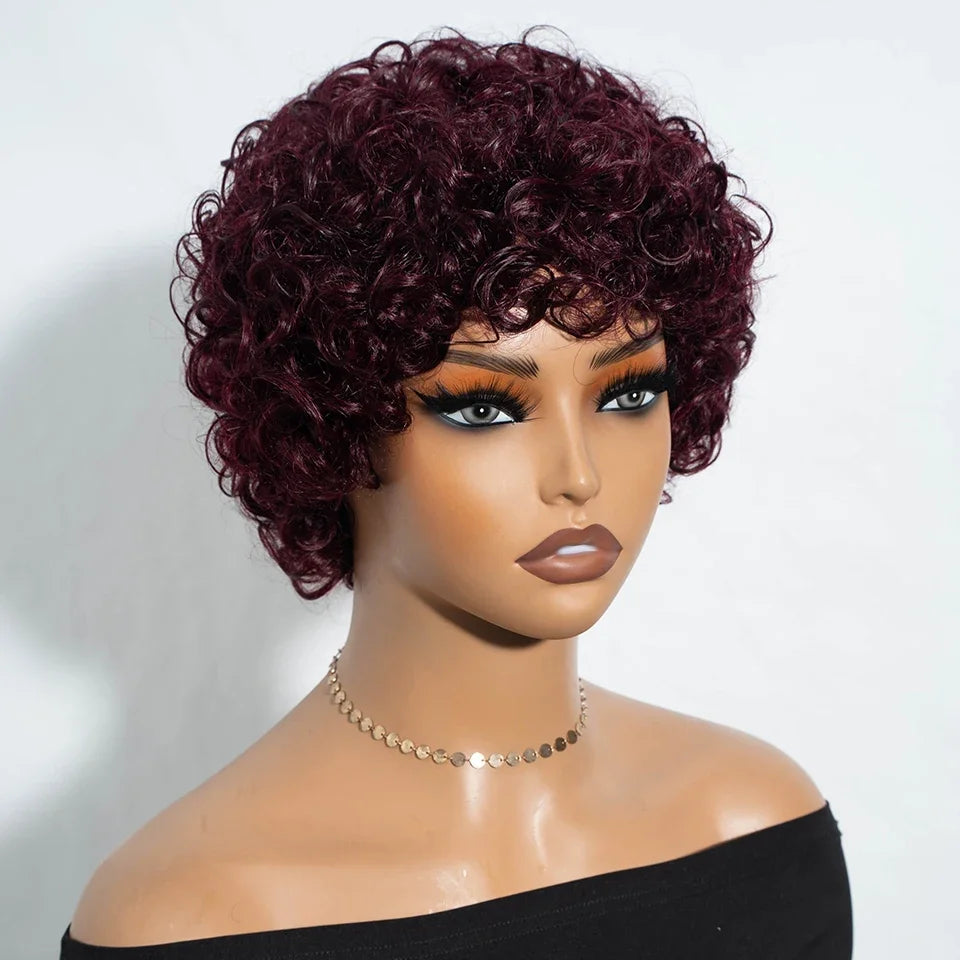 Short Kinky Curly Pixie Bob Human Hair Wig for Women