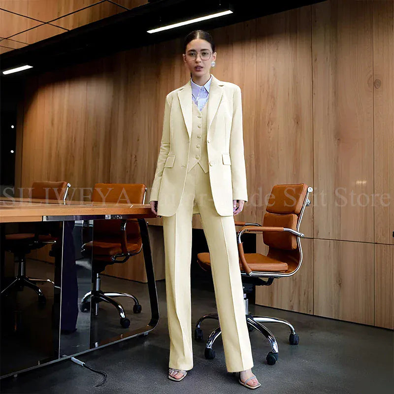 Luxury Purple Blue Women's Kit Suits 3 Piece Jacket Pants Vest Notch Lapel Female Clothing Slim Fit Smart Office Lady's Sets