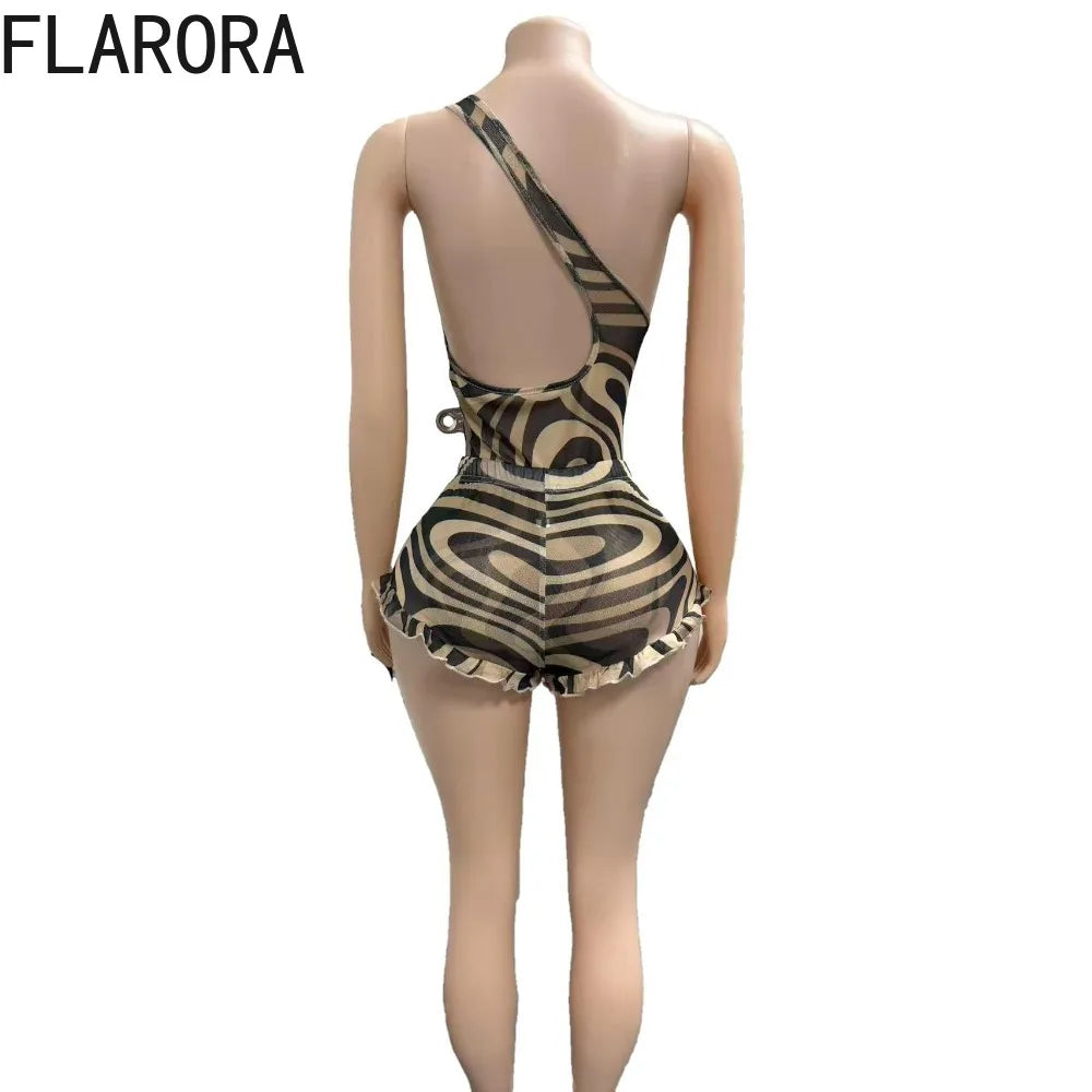 Zebra Print Mesh Two Piece Party Outfit Set for Women