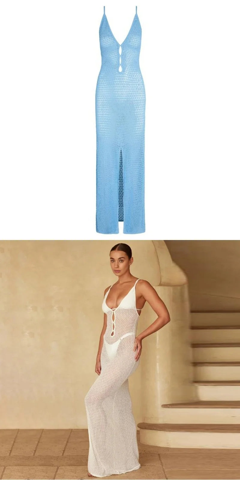 Breathable Knitted V-Neck Midi Summer Dress For Women