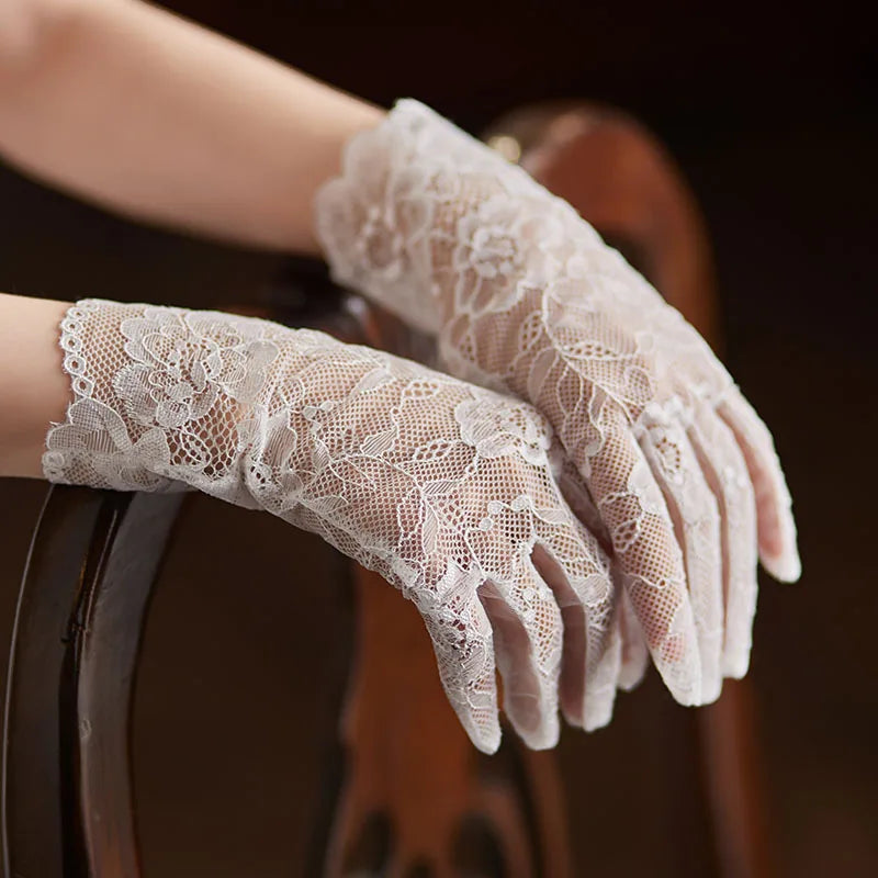 Floral Embroidered Bridal Tulle Gloves