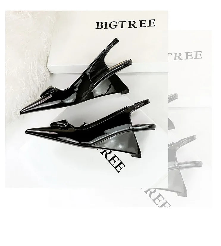 Patent Leather Wedge Heel Pumps With Back Strap for Women