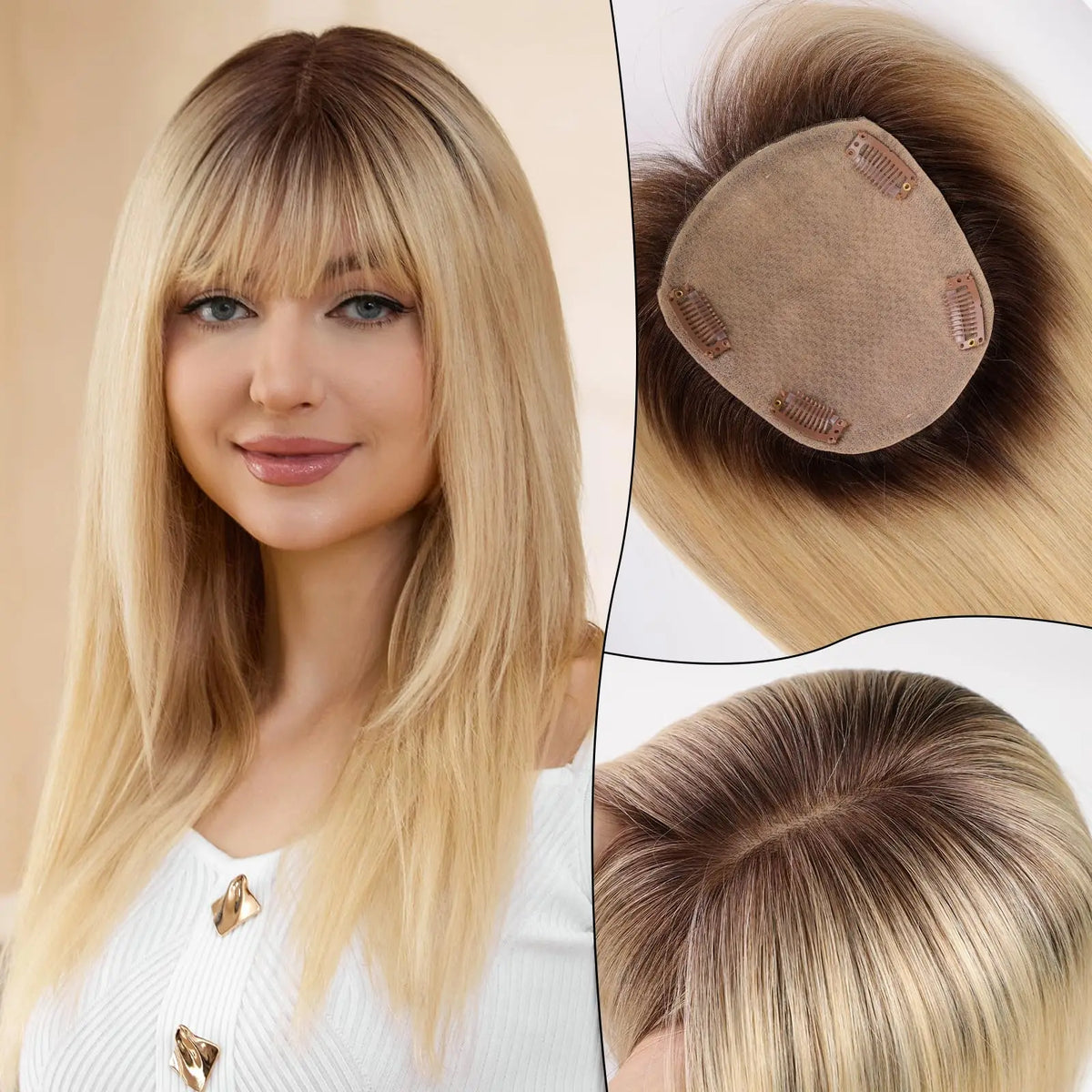 Golden Brown Blonde Mixed Remy Human Hair Topper for Women