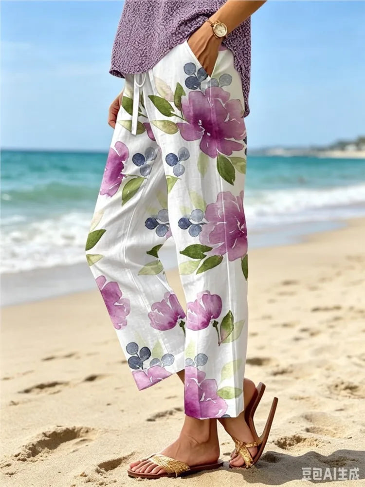 Elegant Printed Loose Ankle-Length Casual Pants for Women