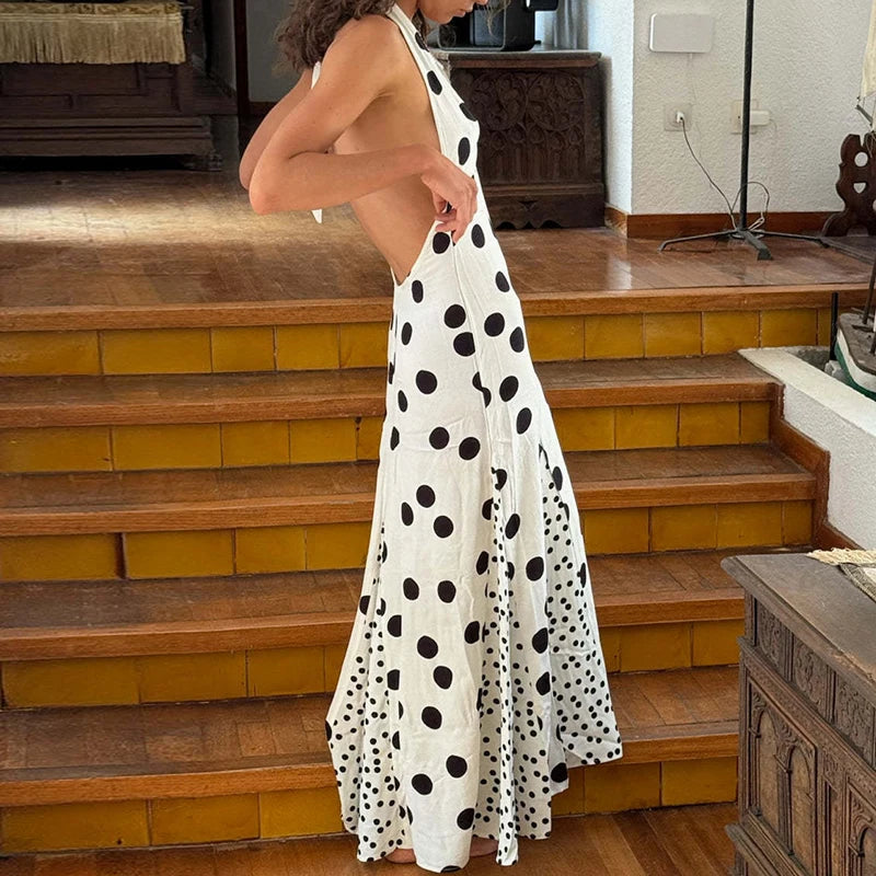 Hollow Out Floral Print Sleeveless Long Dress for Women