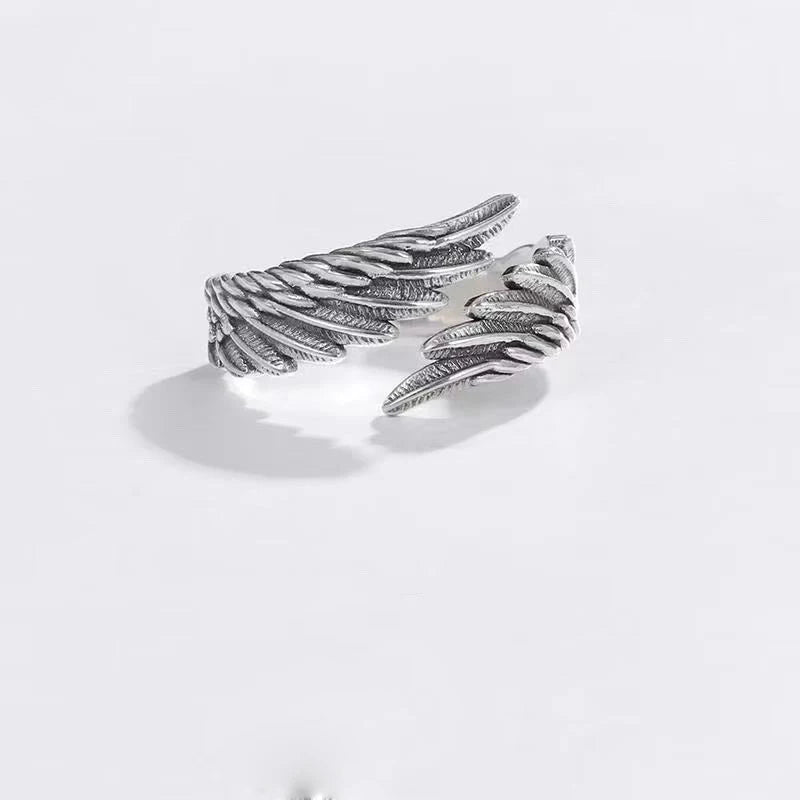Silver Tone Angel Demon Wing Ring Set