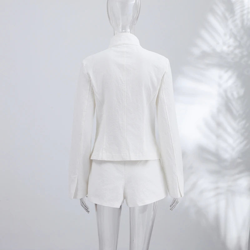 Casual Stand Collar Jacket and Shorts Set for Women