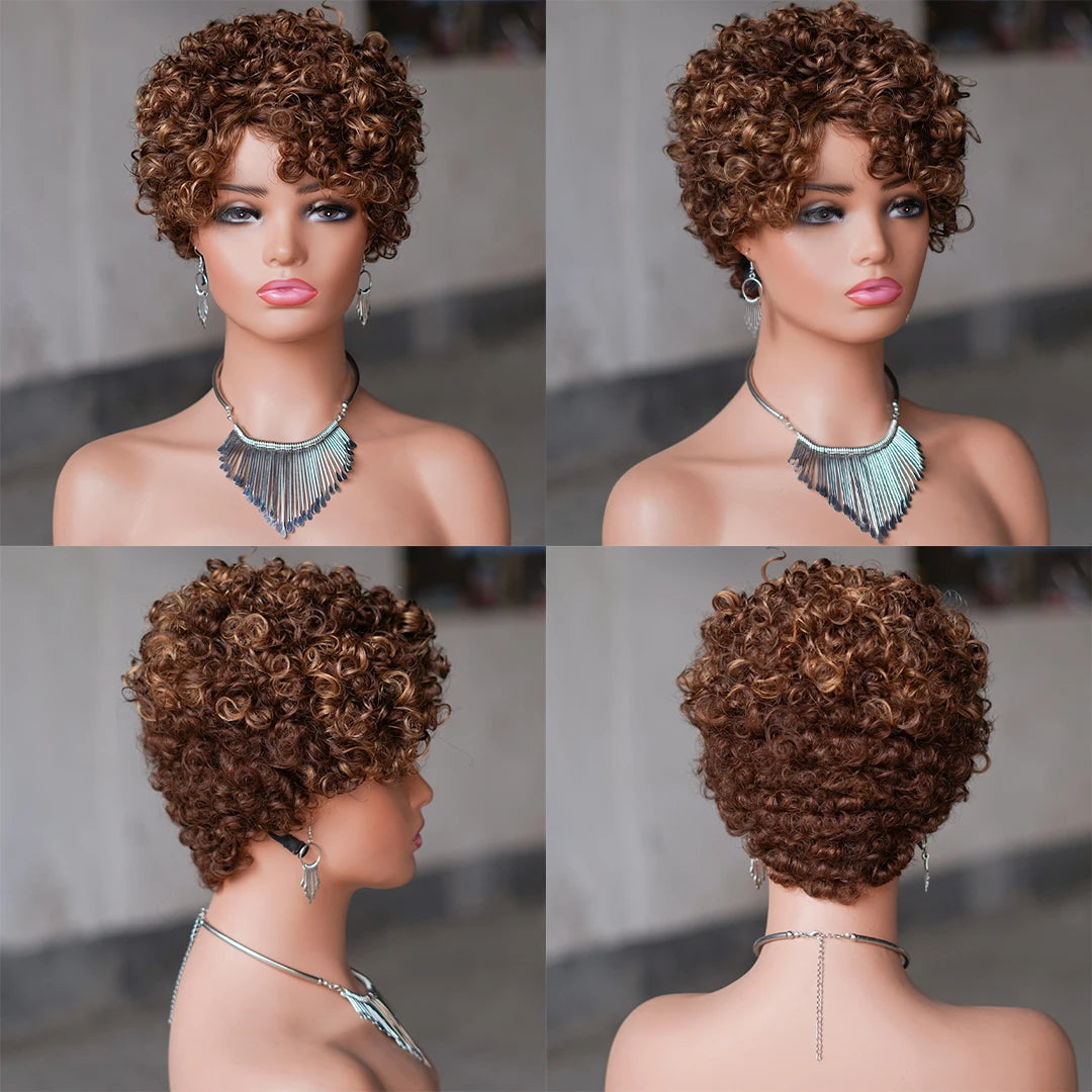 Short Curly Pixie Cut Brazilian Human Hair Wig for Women