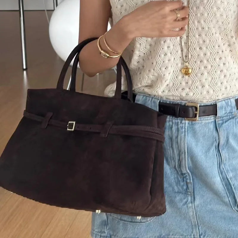 Autumn and winter new frosted suede belt buckle hand-held tote bag lazy style commuting women's bag