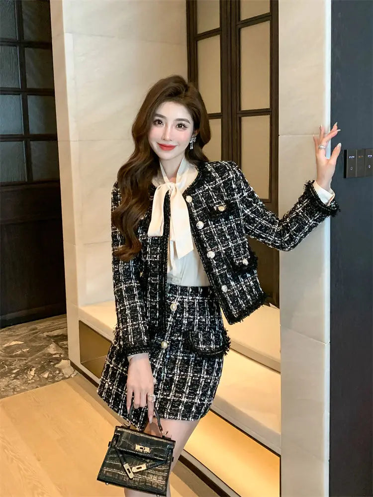 Autumn Winter Street Style Tweed Suit