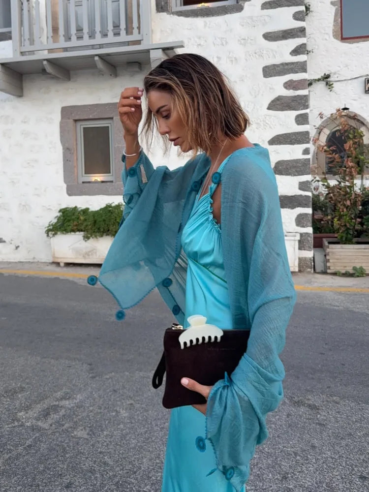 Women Solid Sling Maxi Dress Fashion Elegant Backless V-neck Sleeveless Satin High Waist Dresses 2025 Summer Lady Party Robes