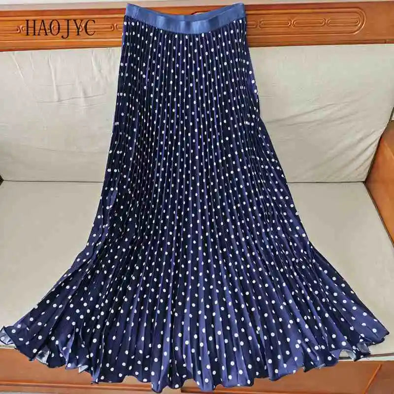 Polka Dot Pleated High Waisted Midi Dress for Women