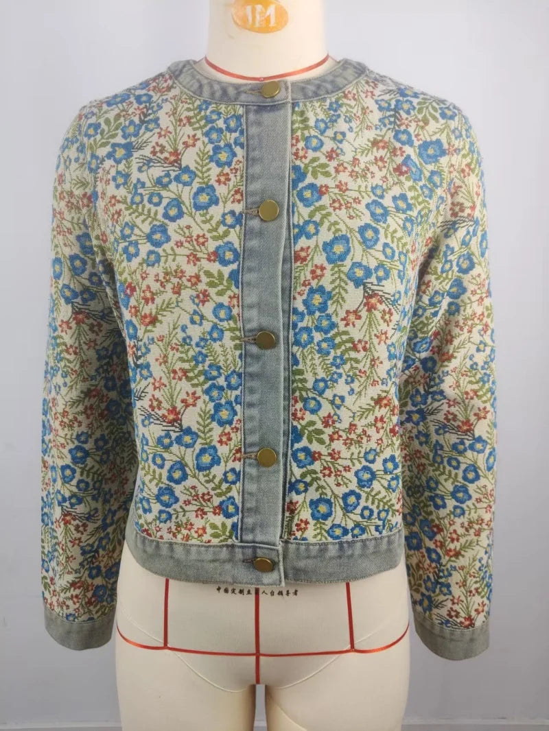 Casual Long Sleeve Embroidered Denim Jacket for Women