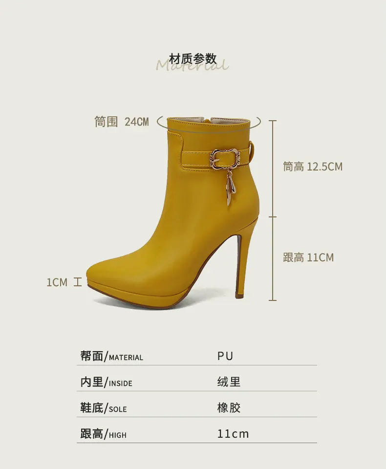 Red High Heel Pointed Toe Ankle Boots