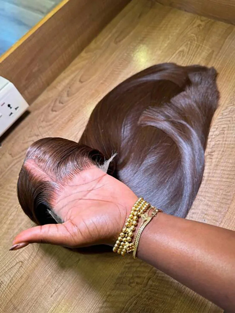 Chocolate Brown Straight Lace Front Human Hair Wig for Women