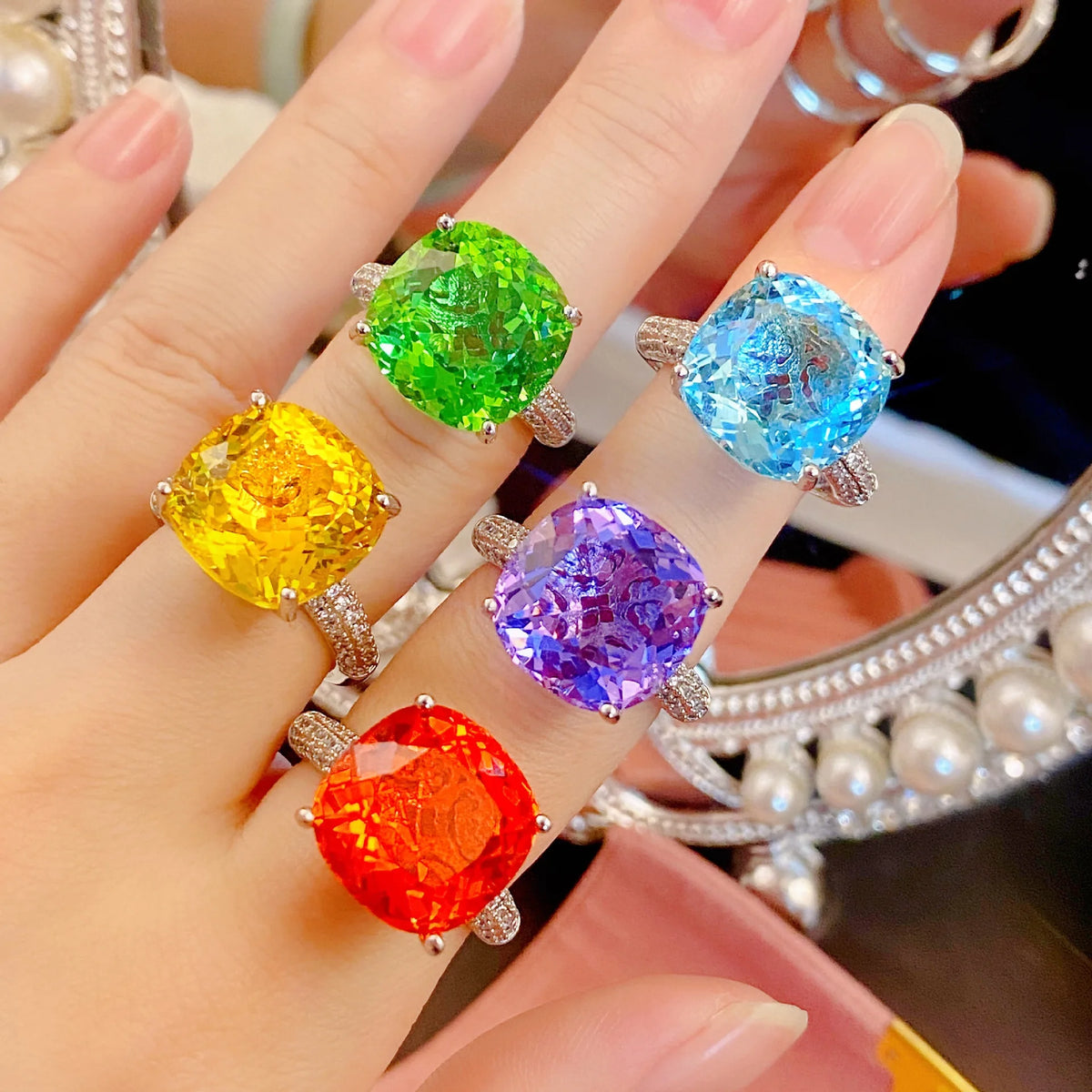 Sparkling Zircon Solitaire Wedding Band Ring for Women
