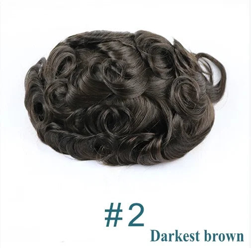 Curly Human Hair Toupee Replacement System for Men