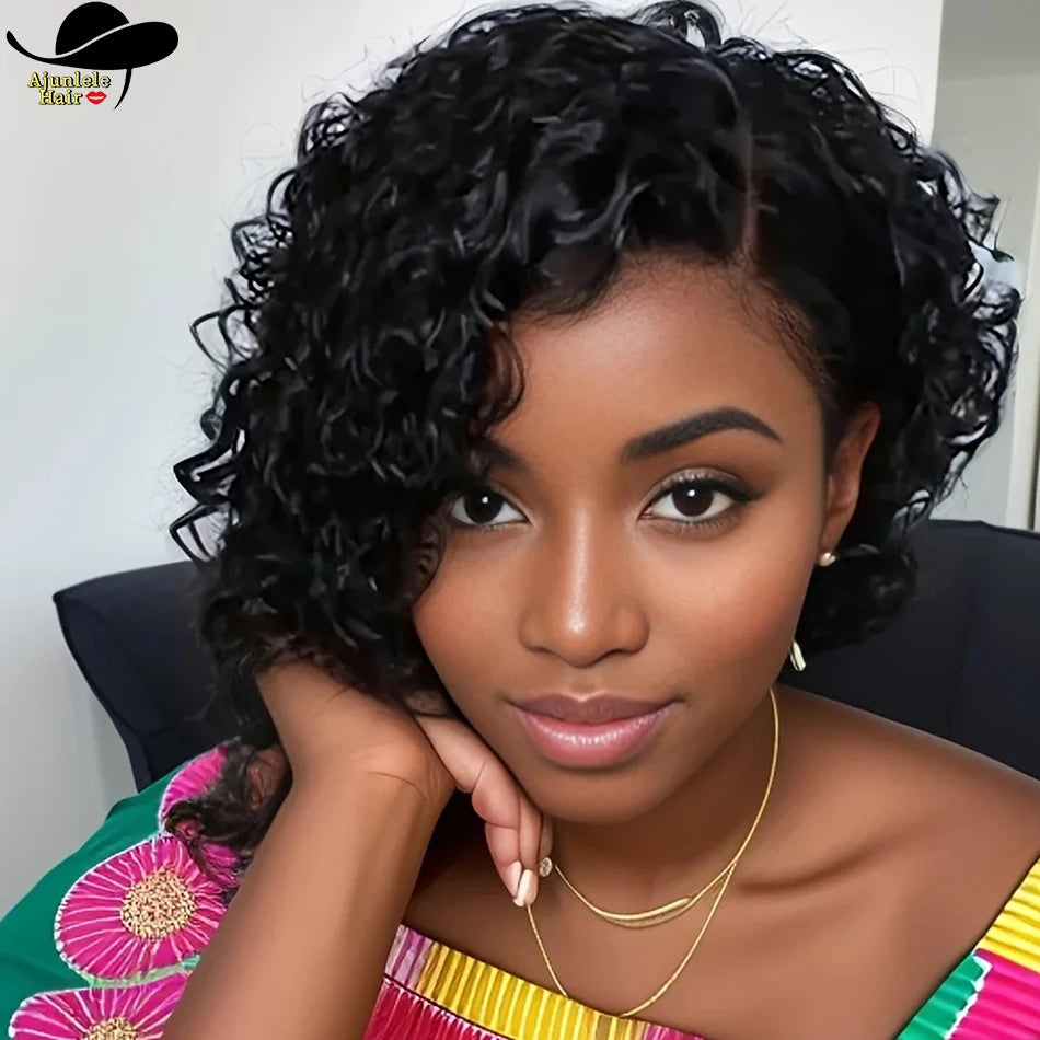 Short Kinky Curly Pixie Cut Human Hair Lace Wig for Women