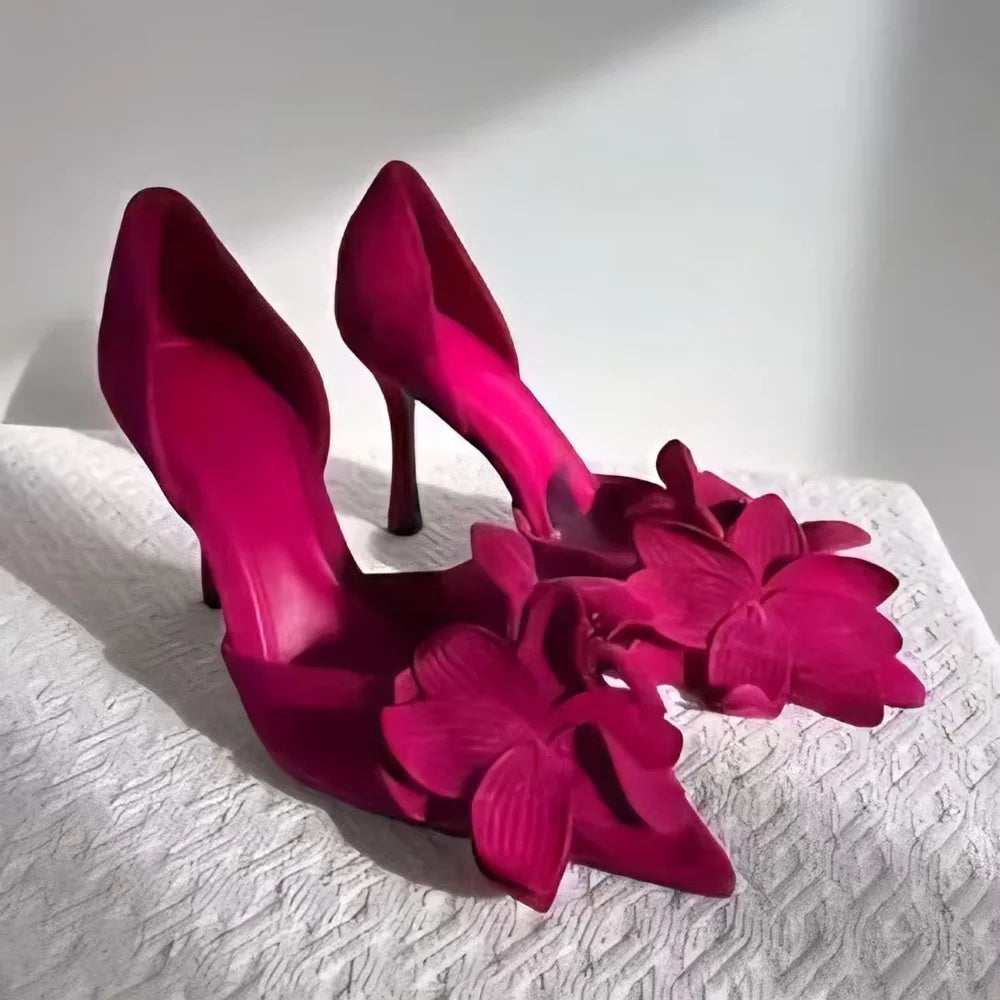 Rose Red Floral Satin Pumps