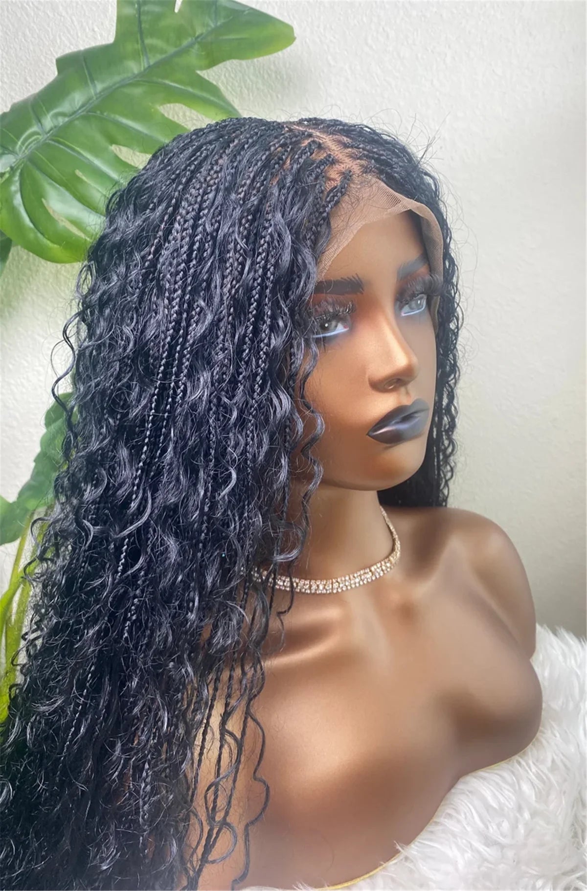 32inch Black Boho Braided Full Lace Wig with HD Lace Crochet Faux Locs Swiss HD Lace Wig for Women